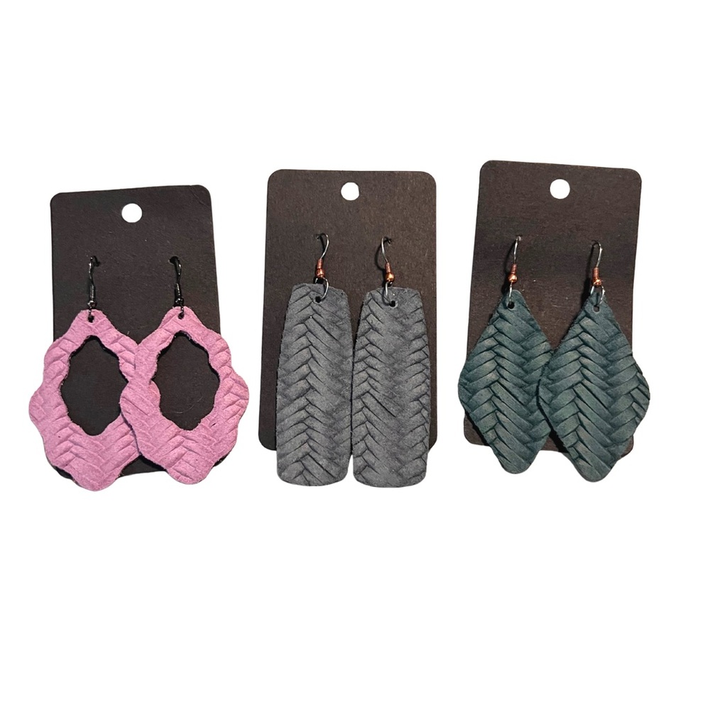 Set of 3 Handmade Leather Earrings